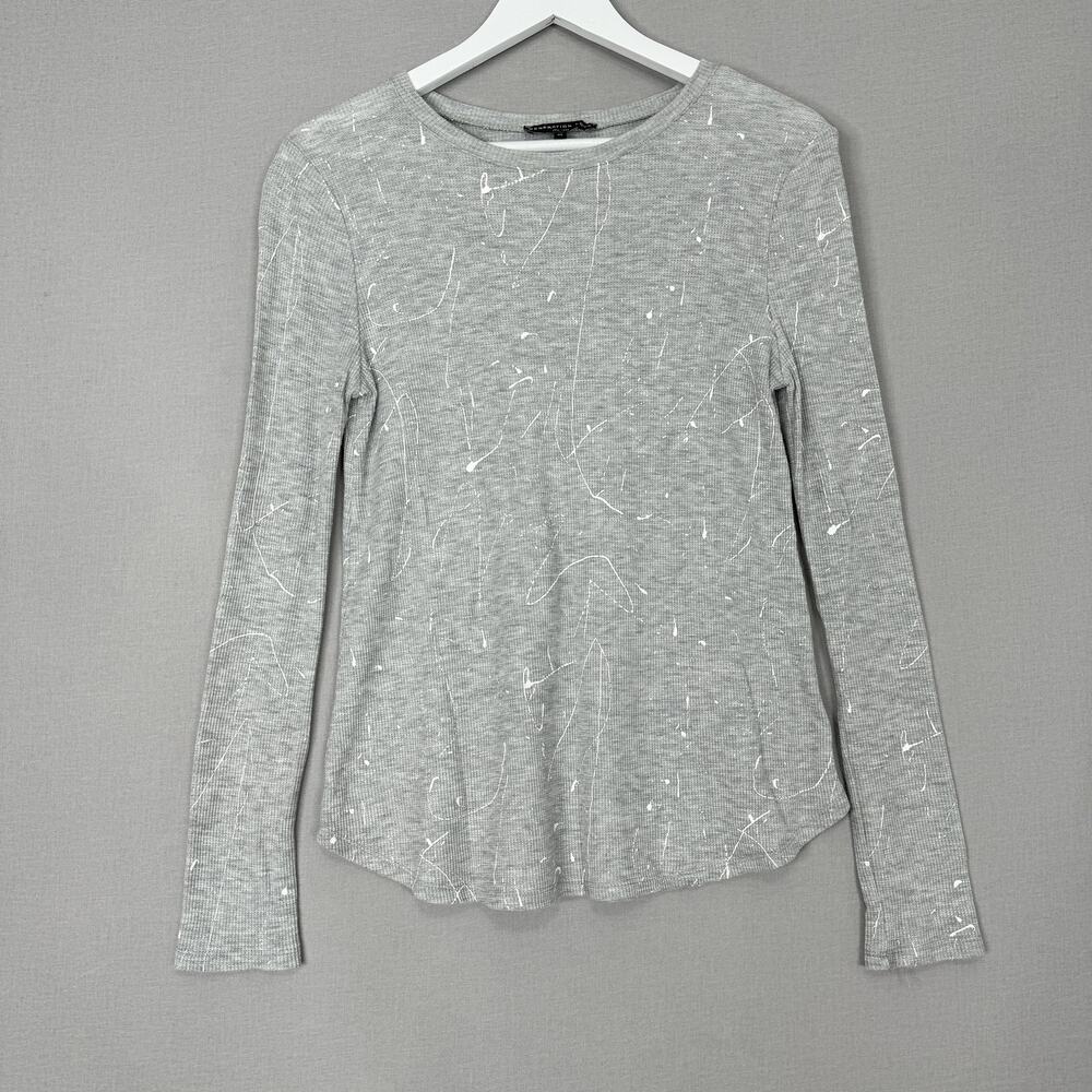 Generation Love Thermal Top Womens XS Gray Paint Splatter Waffle Knit Layering